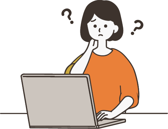 パソコンを見ていて疑問に思った女性イラスト